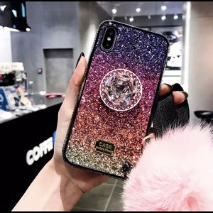 🌈 Glittery Rainbow iPhone phone Case Pom Pom